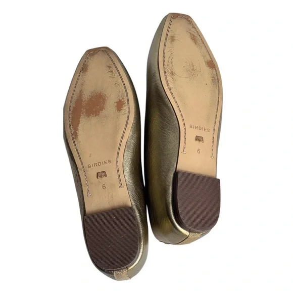 Birdies The Crane Gold Leather Flats Size 6 - Picture 8 of 9